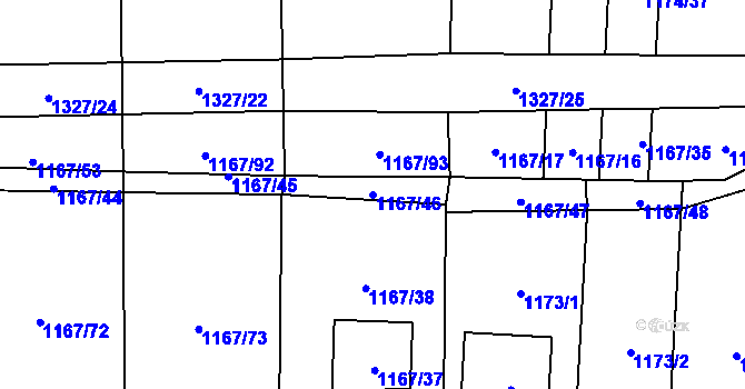 Parcela st. 1167/46 v KÚ Vejprnice, Katastrální mapa