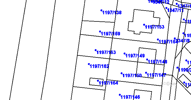 Parcela st. 1197/163 v KÚ Vejprnice, Katastrální mapa
