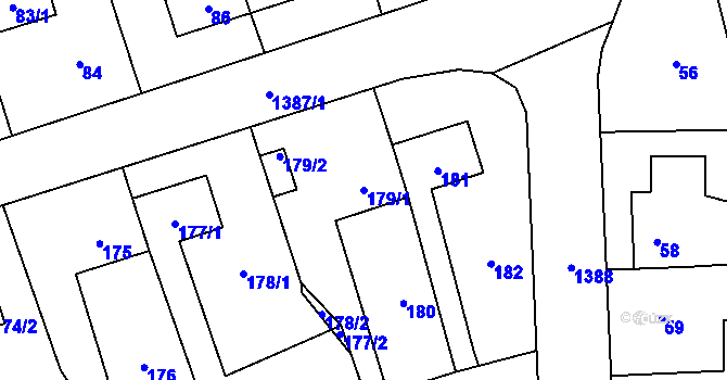 Parcela st. 179/1 v KÚ Vejprnice, Katastrální mapa