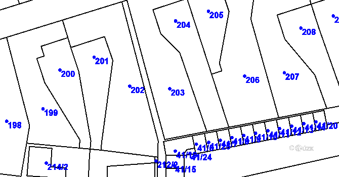 Parcela st. 203 v KÚ Vejprnice, Katastrální mapa
