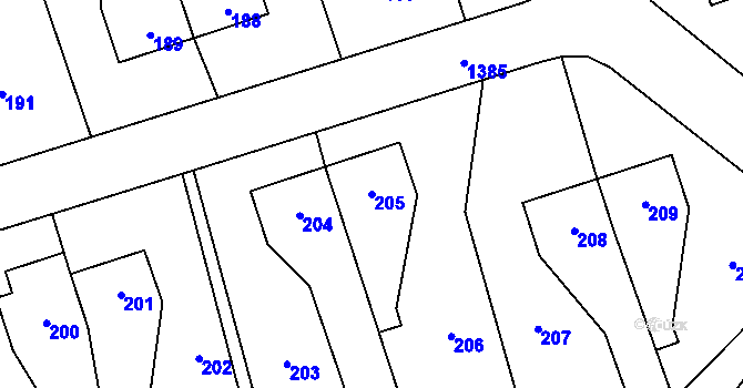 Parcela st. 205 v KÚ Vejprnice, Katastrální mapa