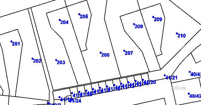 Parcela st. 206 v KÚ Vejprnice, Katastrální mapa
