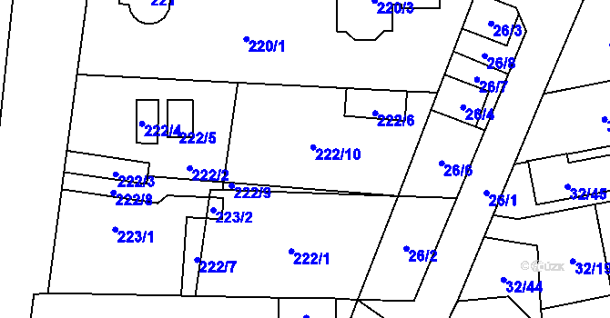 Parcela st. 222/2 v KÚ Vejprnice, Katastrální mapa