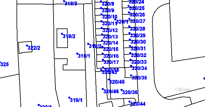 Parcela st. 320/16 v KÚ Vejprnice, Katastrální mapa