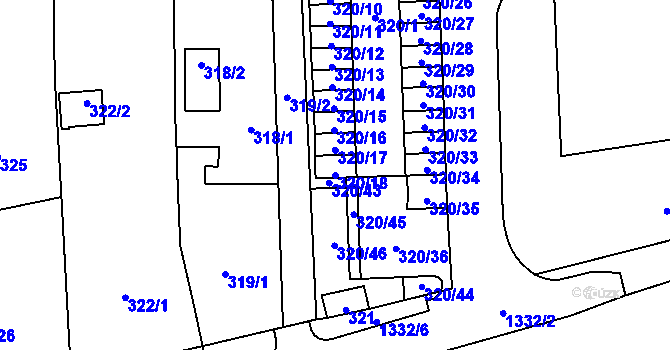 Parcela st. 320/18 v KÚ Vejprnice, Katastrální mapa