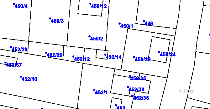 Parcela st. 450/14 v KÚ Vejprnice, Katastrální mapa