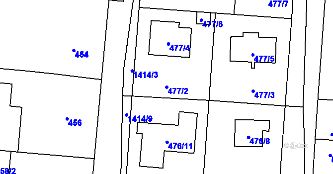 Parcela st. 477/2 v KÚ Vejprnice, Katastrální mapa