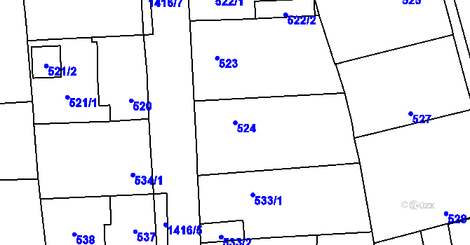 Parcela st. 524 v KÚ Vejprnice, Katastrální mapa