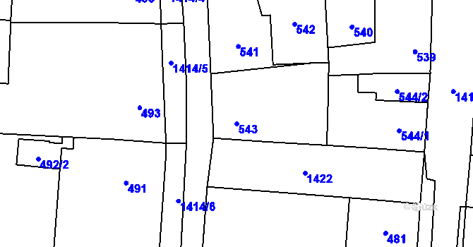 Parcela st. 543 v KÚ Vejprnice, Katastrální mapa