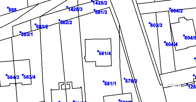 Parcela st. 581/4 v KÚ Vejprnice, Katastrální mapa