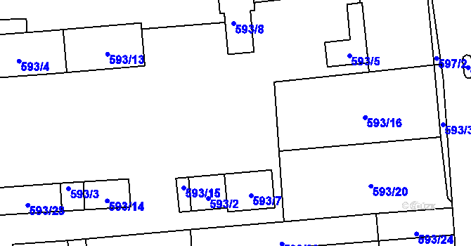 Parcela st. 593/6 v KÚ Vejprnice, Katastrální mapa