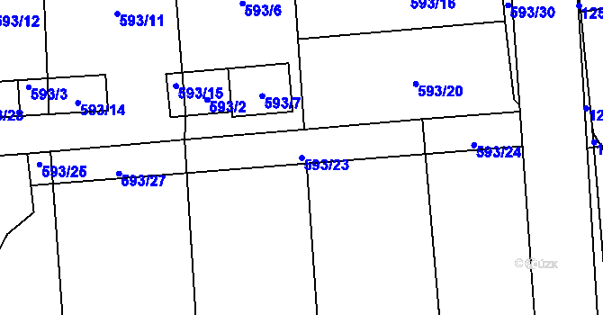 Parcela st. 593/23 v KÚ Vejprnice, Katastrální mapa