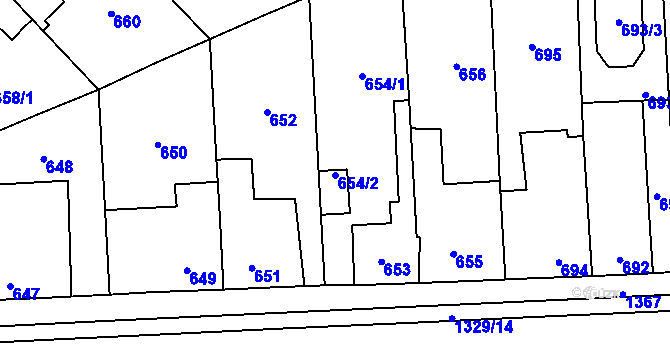 Parcela st. 654/2 v KÚ Vejprnice, Katastrální mapa