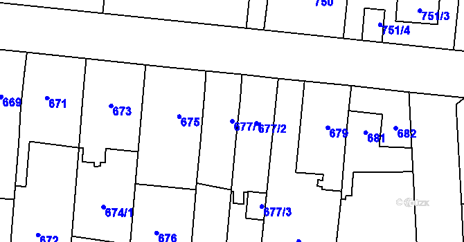 Parcela st. 677/1 v KÚ Vejprnice, Katastrální mapa
