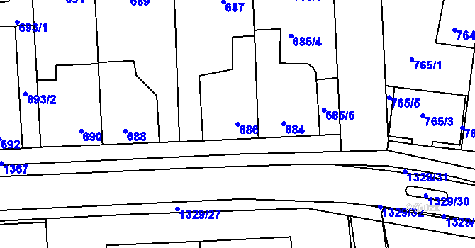 Parcela st. 686 v KÚ Vejprnice, Katastrální mapa