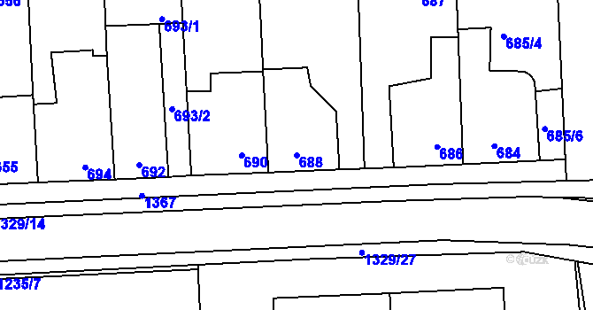 Parcela st. 688 v KÚ Vejprnice, Katastrální mapa