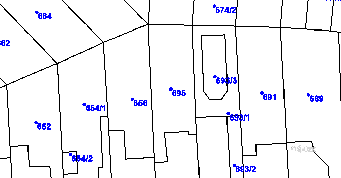 Parcela st. 695 v KÚ Vejprnice, Katastrální mapa