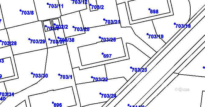 Parcela st. 697 v KÚ Vejprnice, Katastrální mapa