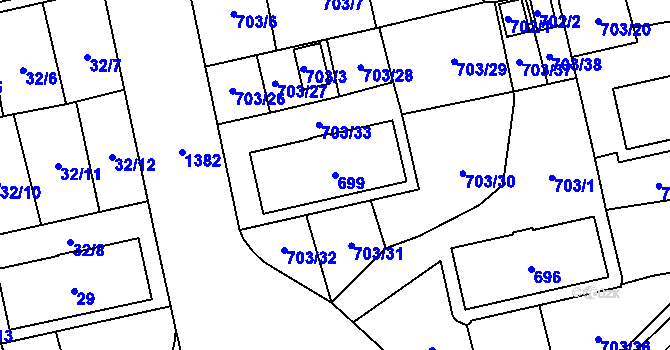 Parcela st. 699 v KÚ Vejprnice, Katastrální mapa