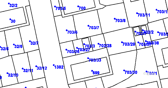 Parcela st. 703/3 v KÚ Vejprnice, Katastrální mapa