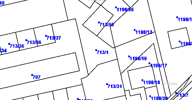 Parcela st. 713/1 v KÚ Vejprnice, Katastrální mapa