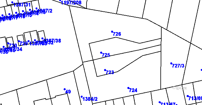 Parcela st. 725 v KÚ Vejprnice, Katastrální mapa