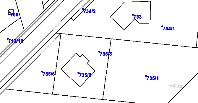 Parcela st. 735/5 v KÚ Vejprnice, Katastrální mapa
