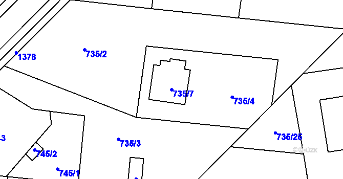 Parcela st. 735/7 v KÚ Vejprnice, Katastrální mapa