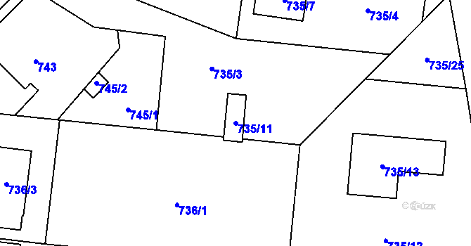Parcela st. 735/11 v KÚ Vejprnice, Katastrální mapa