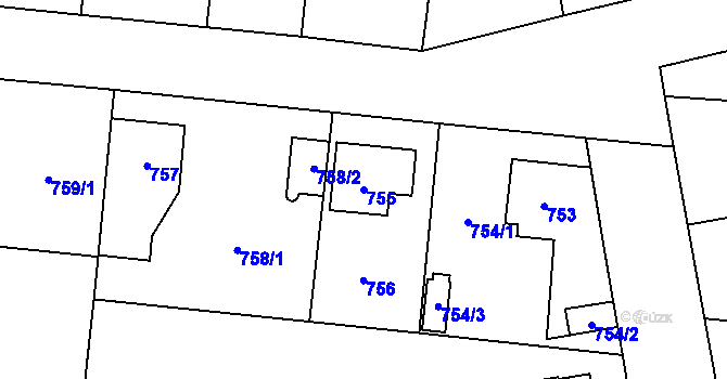 Parcela st. 755 v KÚ Vejprnice, Katastrální mapa