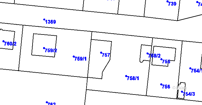 Parcela st. 757 v KÚ Vejprnice, Katastrální mapa