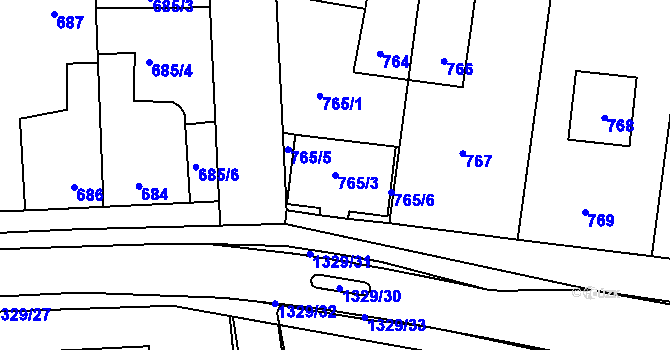 Parcela st. 765/3 v KÚ Vejprnice, Katastrální mapa