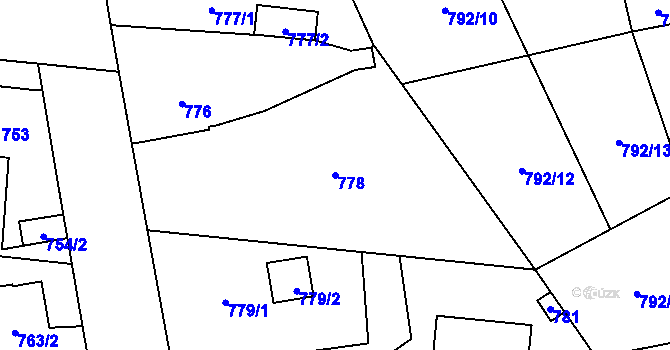 Parcela st. 778 v KÚ Vejprnice, Katastrální mapa