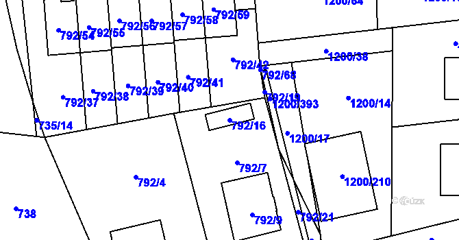 Parcela st. 792/16 v KÚ Vejprnice, Katastrální mapa
