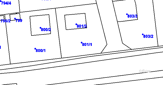 Parcela st. 801/1 v KÚ Vejprnice, Katastrální mapa