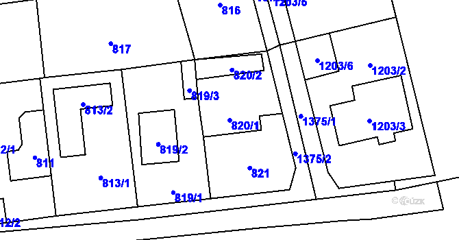 Parcela st. 820/1 v KÚ Vejprnice, Katastrální mapa