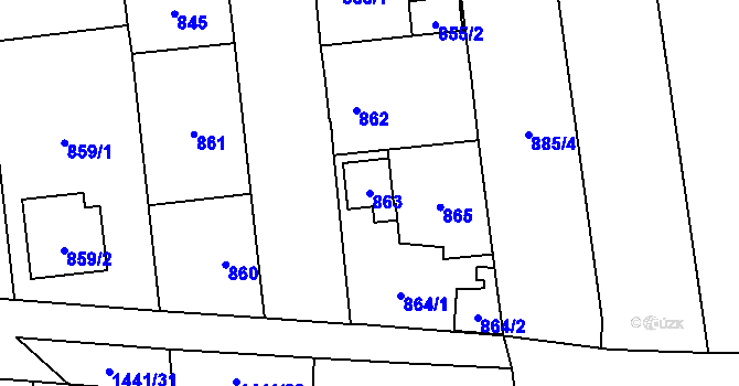 Parcela st. 863 v KÚ Vejprnice, Katastrální mapa