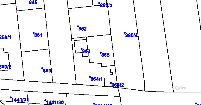 Parcela st. 865 v KÚ Vejprnice, Katastrální mapa