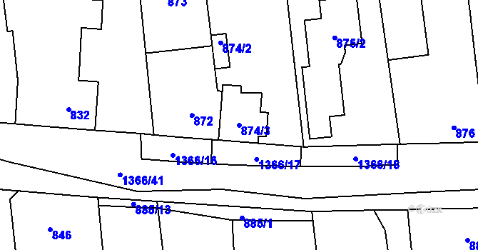 Parcela st. 874/3 v KÚ Vejprnice, Katastrální mapa