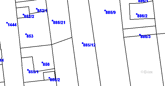 Parcela st. 885/12 v KÚ Vejprnice, Katastrální mapa