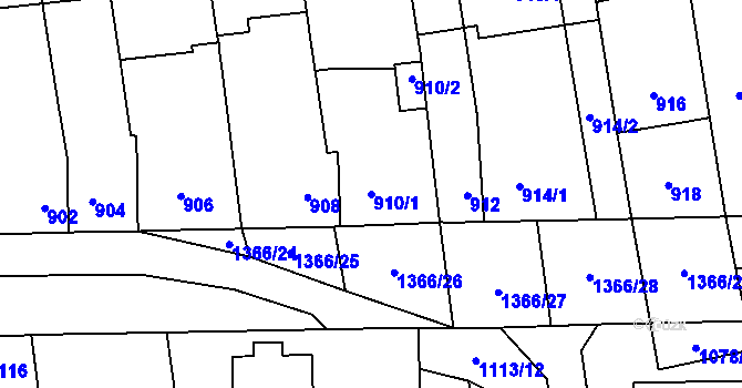 Parcela st. 910/1 v KÚ Vejprnice, Katastrální mapa