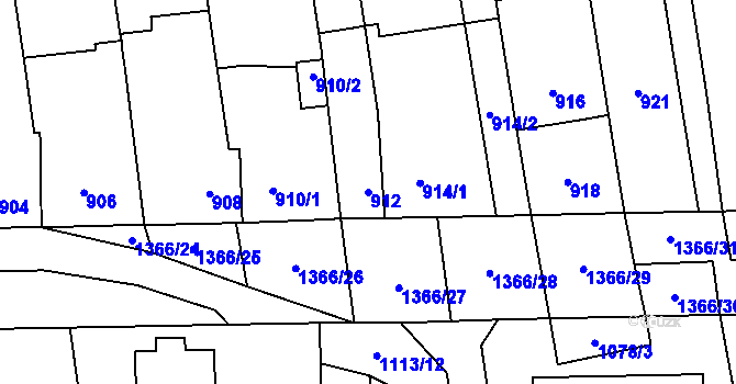 Parcela st. 912 v KÚ Vejprnice, Katastrální mapa