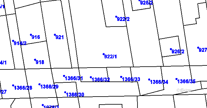 Parcela st. 922/1 v KÚ Vejprnice, Katastrální mapa