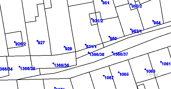Parcela st. 931/1 v KÚ Vejprnice, Katastrální mapa