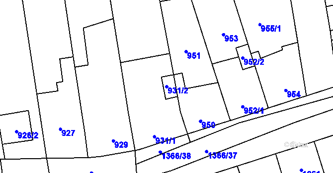 Parcela st. 931/2 v KÚ Vejprnice, Katastrální mapa