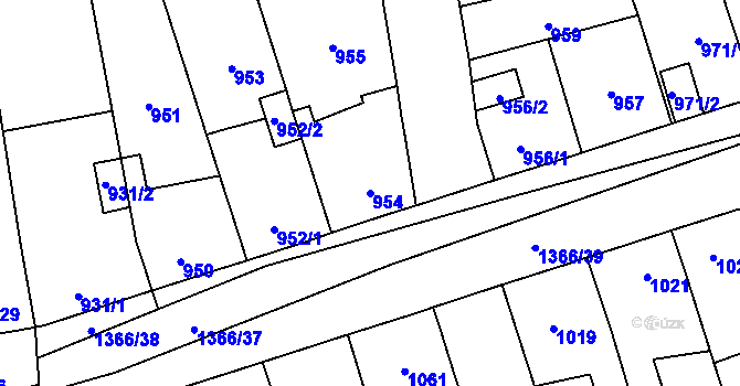 Parcela st. 954 v KÚ Vejprnice, Katastrální mapa