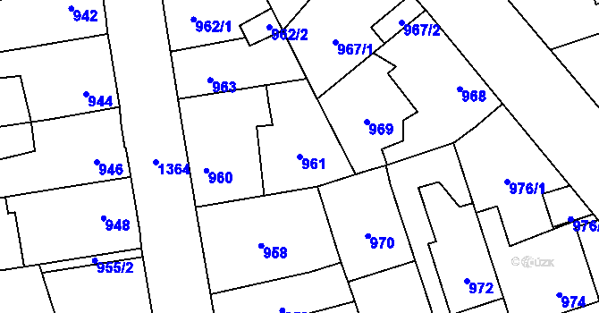 Parcela st. 961 v KÚ Vejprnice, Katastrální mapa