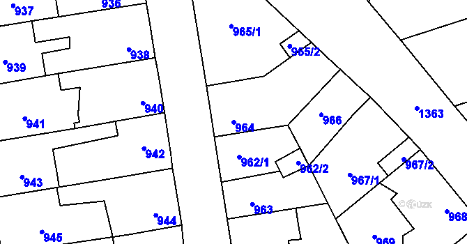 Parcela st. 964 v KÚ Vejprnice, Katastrální mapa
