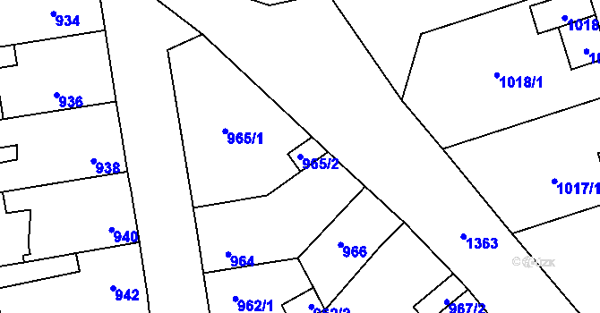 Parcela st. 965/2 v KÚ Vejprnice, Katastrální mapa