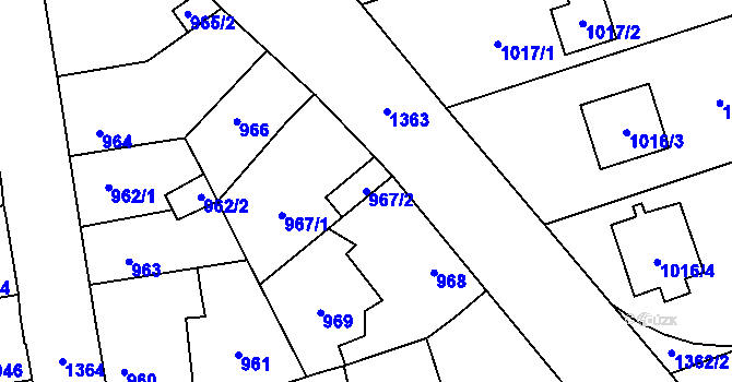 Parcela st. 967/2 v KÚ Vejprnice, Katastrální mapa